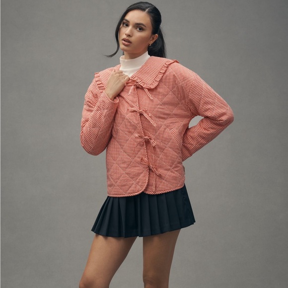 The Hazel Quilted Gingham Jacket by Maeve in Red Gingham - Picture 3 of 4